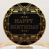 Lofaris Gold And Black Theme Happy Birthday Round Backdrop